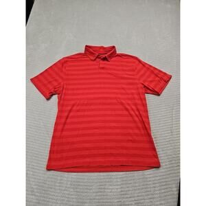 Under Armour Shirt Mens Large Red Coral Striped Polo Shirt Short Sleeve